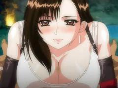 Busty brunette anime is giving this guy a nice POV blowjob