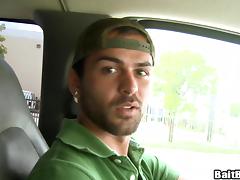 John Stone enjoys doggy style banging in a car in gay reality video