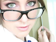 Pierced Babe In Glasses Giving An Arousing Blowjob