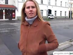 Unshaved pussy of a hot euro girl gets rammed in public for cash