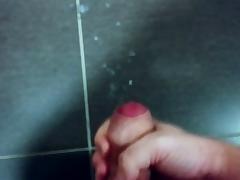 Big cock - big cumshot on bathroom floor