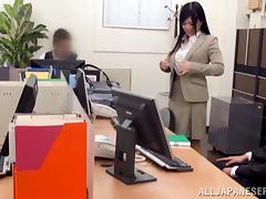 Attractive Asian dame in pantyhose getting her pussy licked and banged hardcore in the office