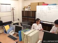 Accepting Asian teen moaning while her hairy pussy is banged hardcore doggystyle in the office
